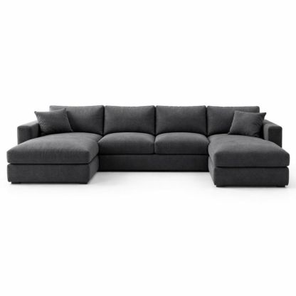 L-Shaped Sectional Sofa Dark Gray Polyester Upholstery 300cm x 200cm x 90cm
