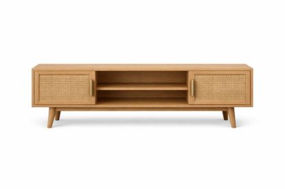 Natural Oak TV Stand with Cane Doors and Shelves