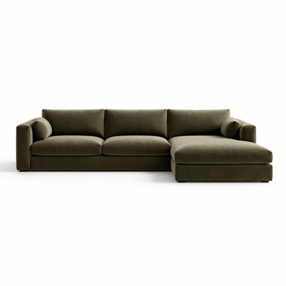 Sectional Sofa L-Shaped Olive Green Velvet 350cm