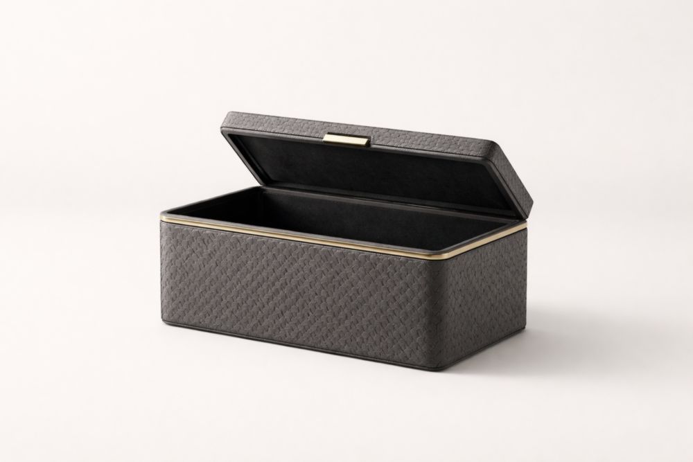 Rectangular Black PU Leather Storage Box with Removable Lid