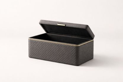Rectangular Black PU Leather Storage Box with Removable Lid