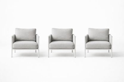 Set of 3 Gray Fabric Armchairs with Metal Frame