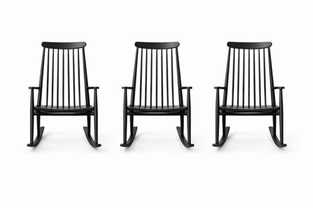 Set of 3 Black Wooden Rocking Chairs with Spindle Back