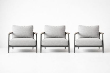 Set of 3 Gray Fabric Armchairs Metal Frame 85cm x 80cm x 70cm