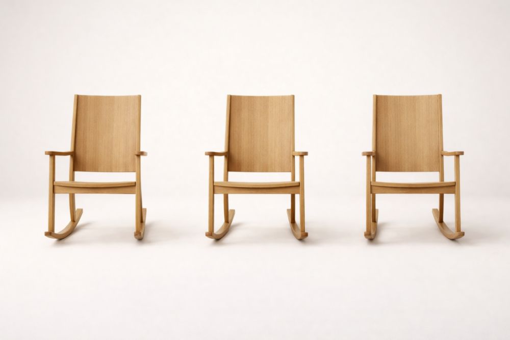 Oak Wood Rocking Chair Set of 3 Natural Finish