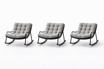 Set of 3 Grey Fabric Rocking Chairs with Black Metal Frame