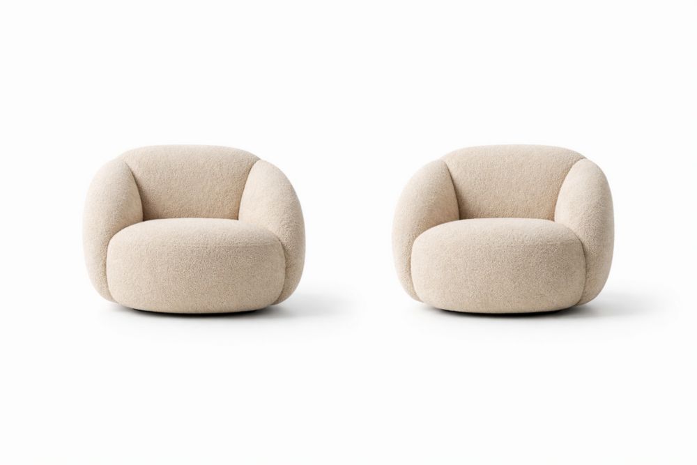 Set of 2 Beige Fabric Armchairs 75cm