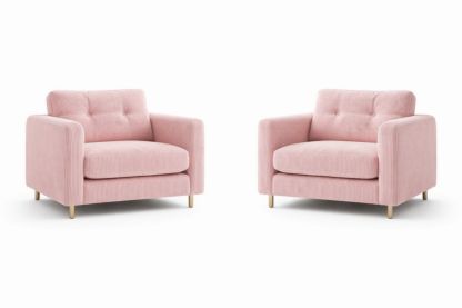 Set of 2 Pink Corduroy Armchairs with Wooden Legs 85 cm Width