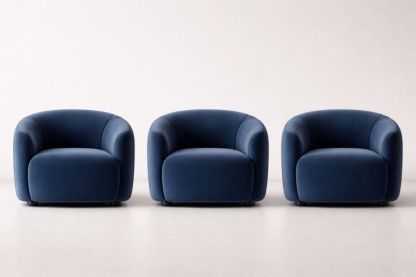 Blue Velvet Armchair Set with Curved Design