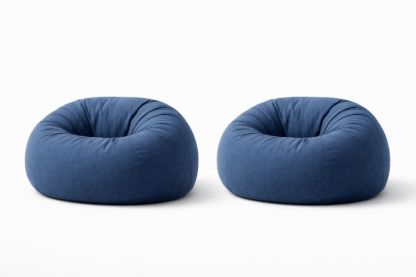 Round Blue Cotton Bean Bag Chair Set