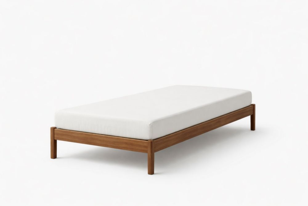 Solid Wood Platform Bed Frame with White Mattress Single Size