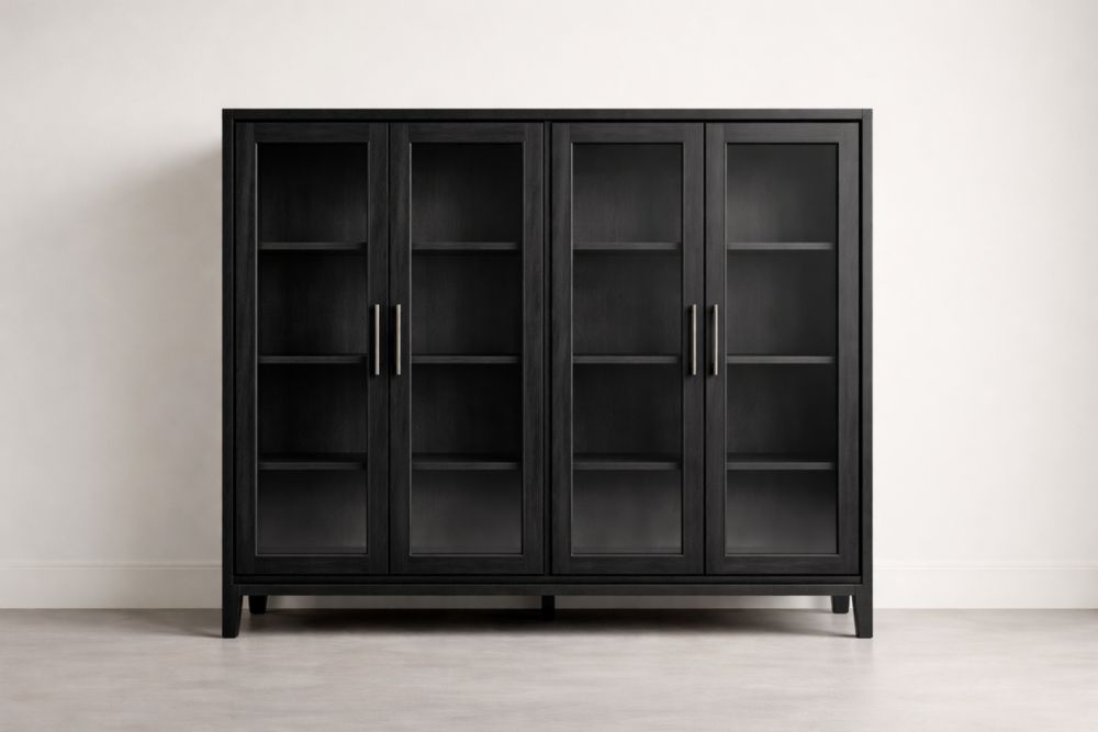 Black Glass Door Display Cabinet with Shelves