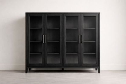 Black Glass Door Display Cabinet with Shelves