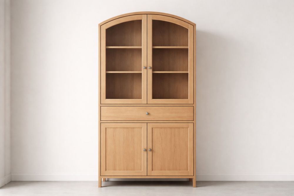 Wooden Display Cabinet with Arched Top