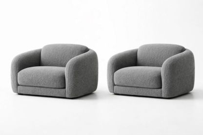 Set of 2 Gray Polyester Armchairs Curved Shape 98cm x 86cm x 76cm