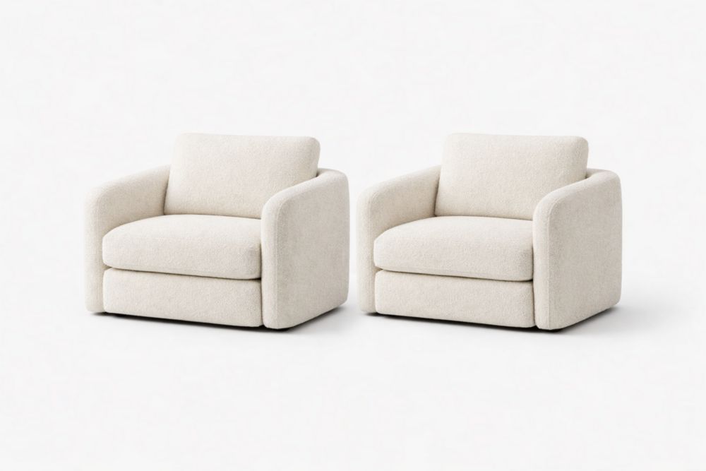 Set of 2 Cream Plush Upholstered Armchairs