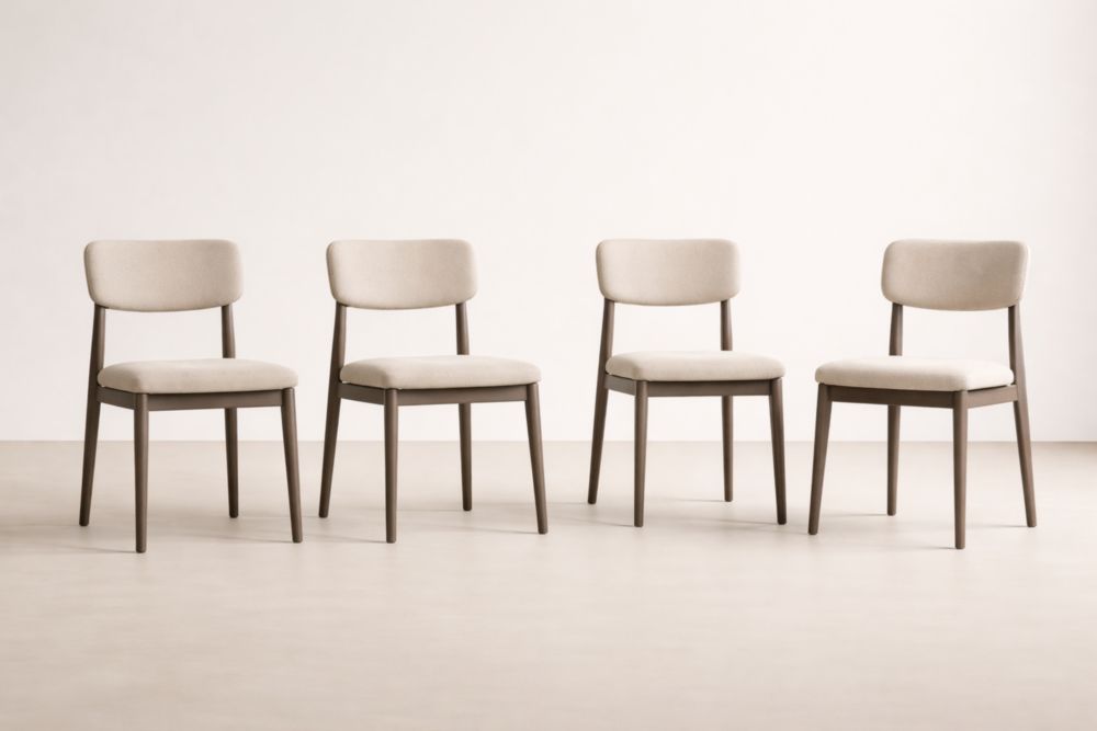 Set of 4 Upholstered Dining Chairs Beige Fabric with Wooden Legs