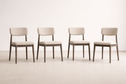 Set of 4 Upholstered Dining Chairs Beige Fabric with Wooden Legs