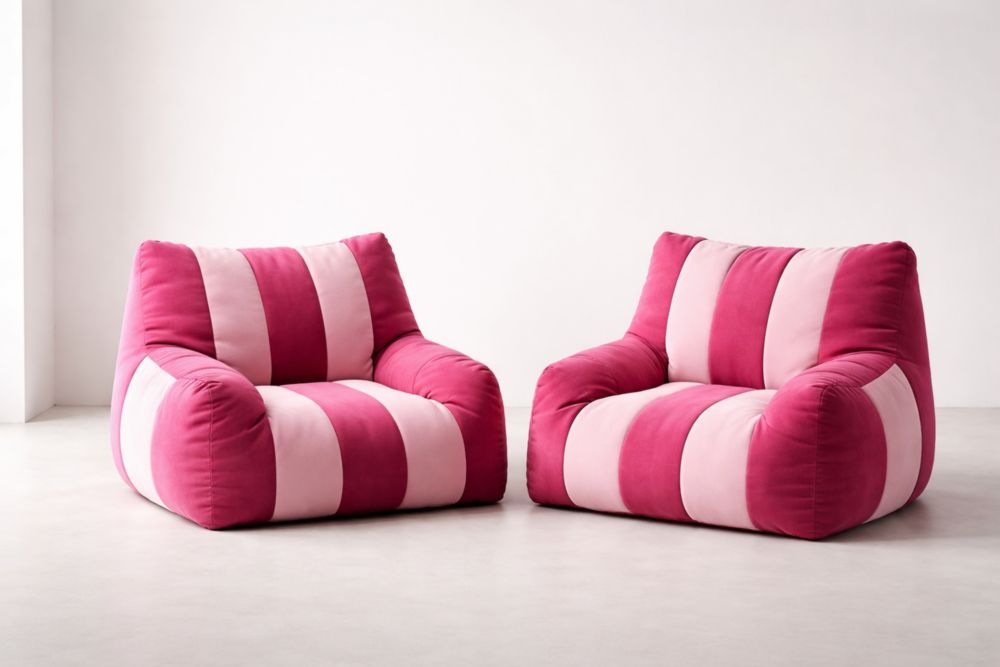 Striped Velvet Lounge Chairs Set Pink and Magenta Upholstered Furniture