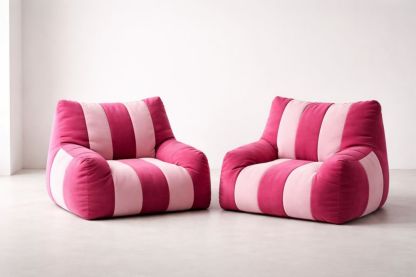 Striped Velvet Lounge Chairs Set Pink and Magenta Upholstered Furniture