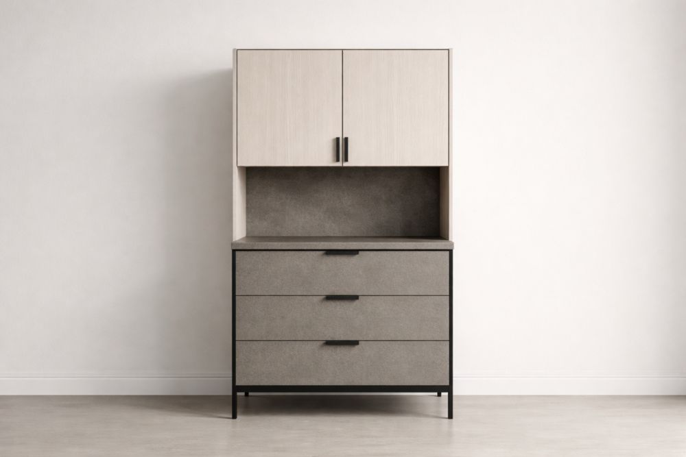 Wooden Cabinet with Drawers and Shelves Gray