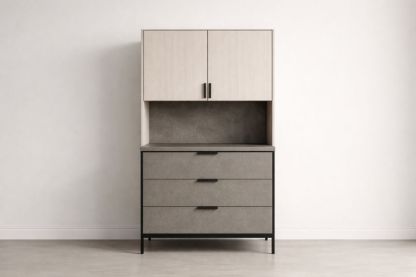 Wooden Cabinet with Drawers and Shelves Gray