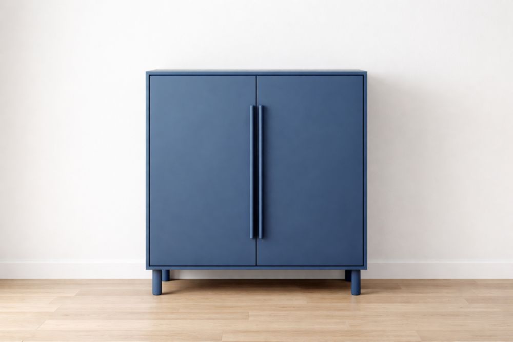 Blue Wooden Cabinet with Double Doors 100x80x40 cm