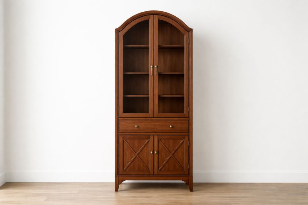 Wood Display Cabinet with Arched Top Brown 180cm x 75cm x 40cm
