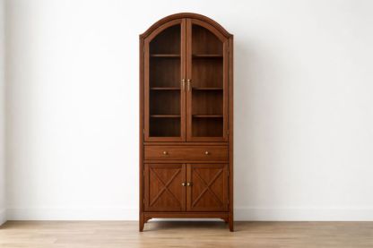 Wood Display Cabinet with Arched Top Brown 180cm x 75cm x 40cm