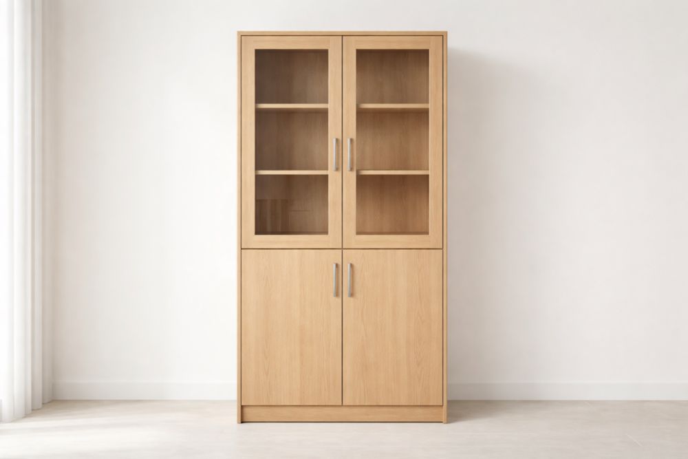 Wooden Display Cabinet with Glass Doors Natural Finish 80x40x180 cm
