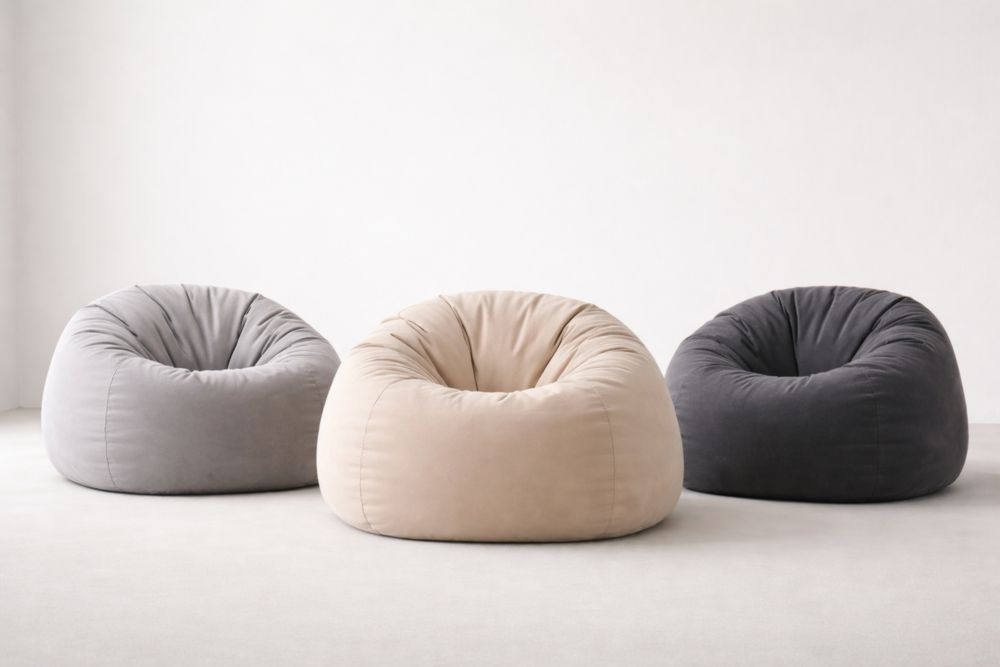 Polyester Fiber Bean Bag Chair Set Beige/Gray/Dark Gray