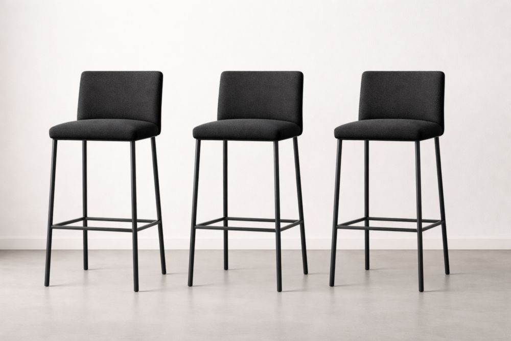 Set of 3 High Back Dark Grey Fabric Bar Stools with Metal Legs