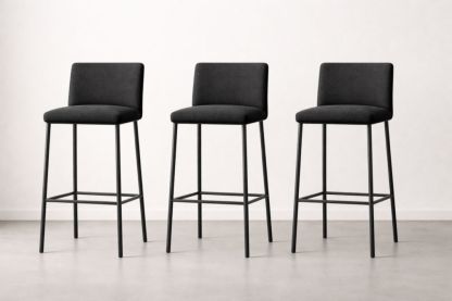 Set of 3 High Back Dark Grey Fabric Bar Stools with Metal Legs