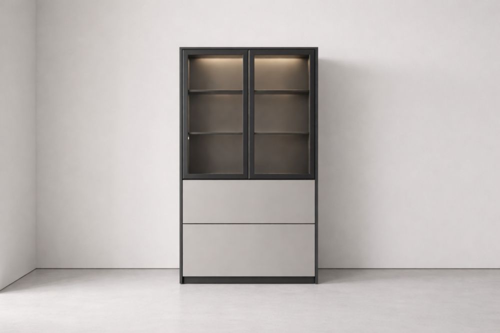 Tempered glass display cabinet with MDF frame