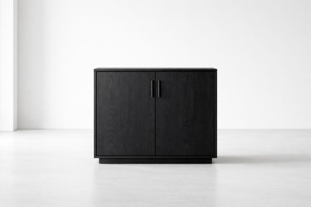 Black Rectangular Wooden Cabinet with Ash Veneer 100cm x 45cm x 80cm