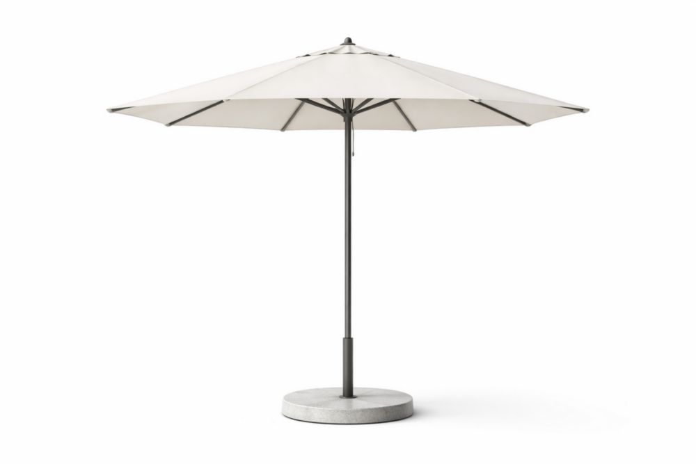 Outdoor Fabric Canopy Metal Frame Umbrella with Base, White