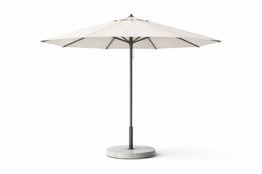Outdoor Fabric Canopy Metal Frame Umbrella with Base, White