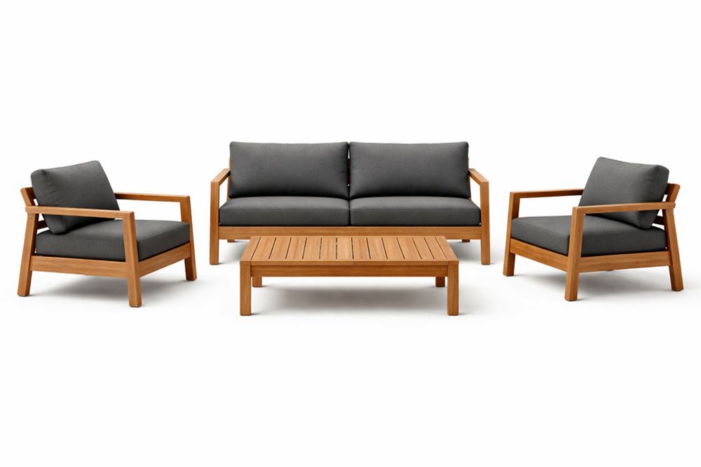 4-Piece Teak Outdoor Lounge Set with Dark Grey Cushions