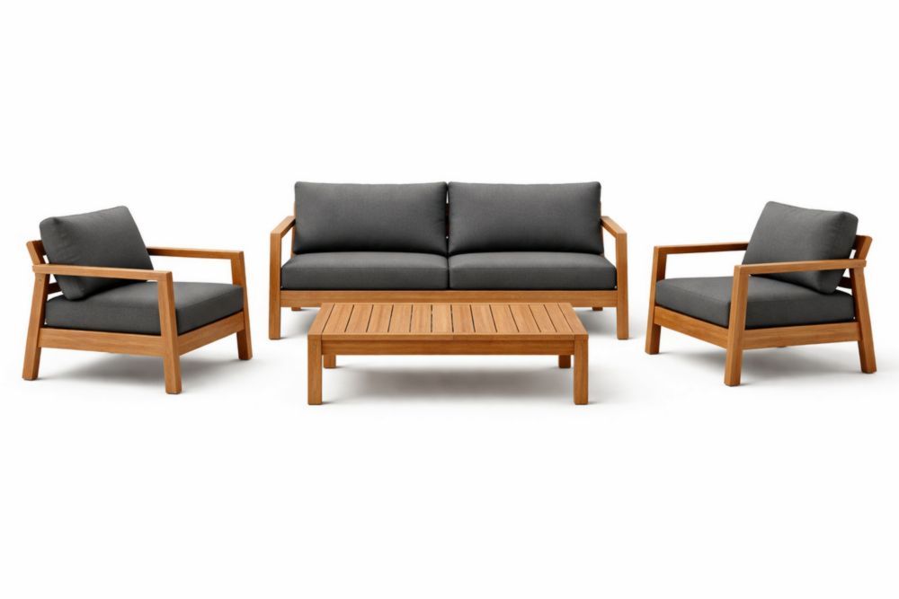4-Piece Teak Outdoor Lounge Set with Dark Grey Cushions