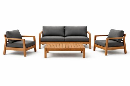 4-Piece Teak Outdoor Lounge Set with Dark Grey Cushions
