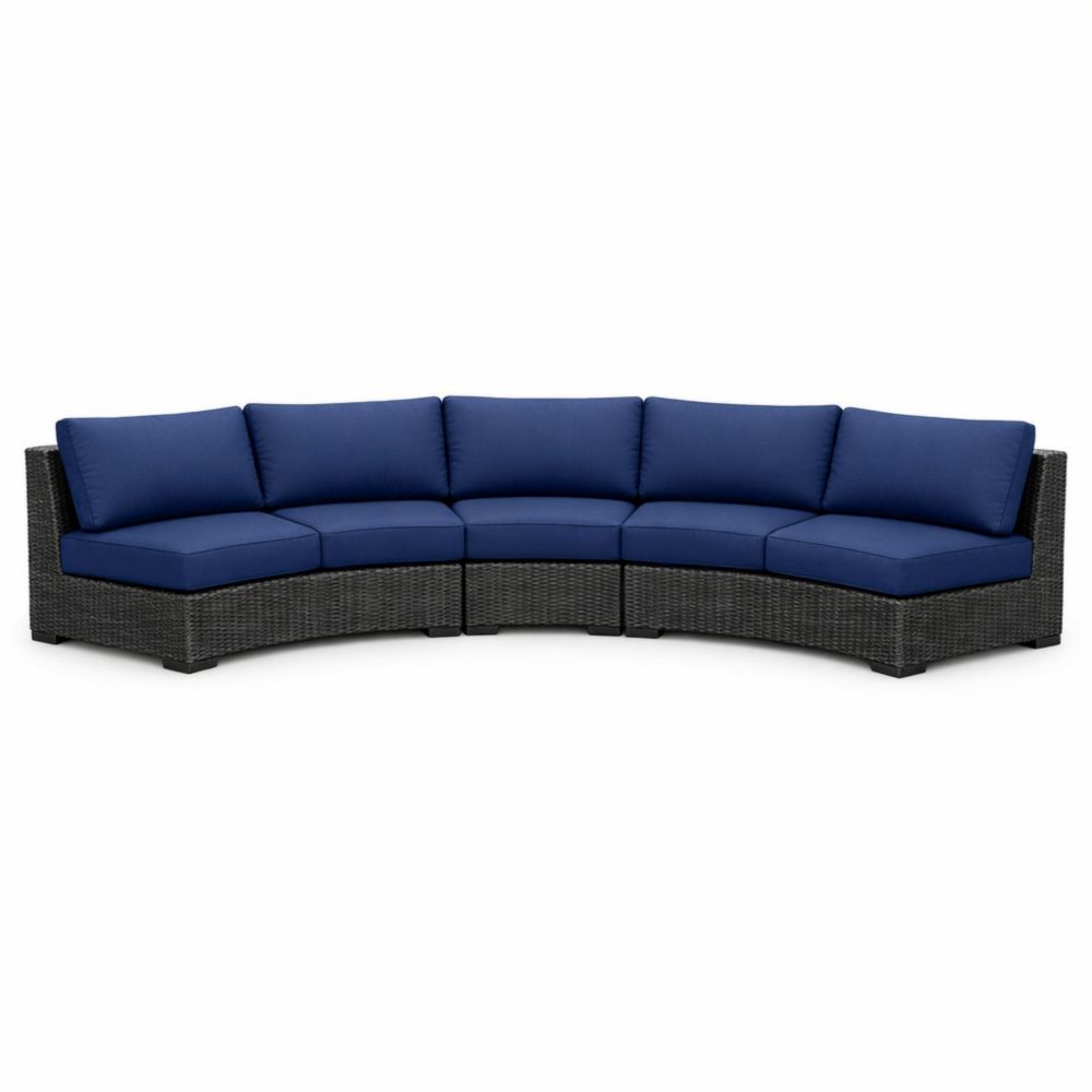 Outdoor Patio Sectional Sofa Set 5-Piece PE Rattan Wicker Navy Blue Cushions