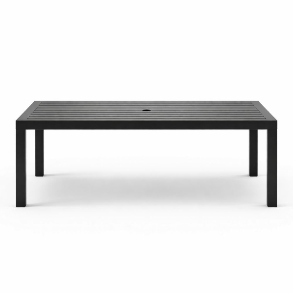 Aluminum Rectangular Outdoor Dining Table with Umbrella Hole Black 180x90x75 cm