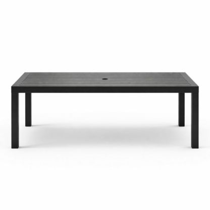 Aluminum Rectangular Outdoor Dining Table with Umbrella Hole Black 180x90x75 cm
