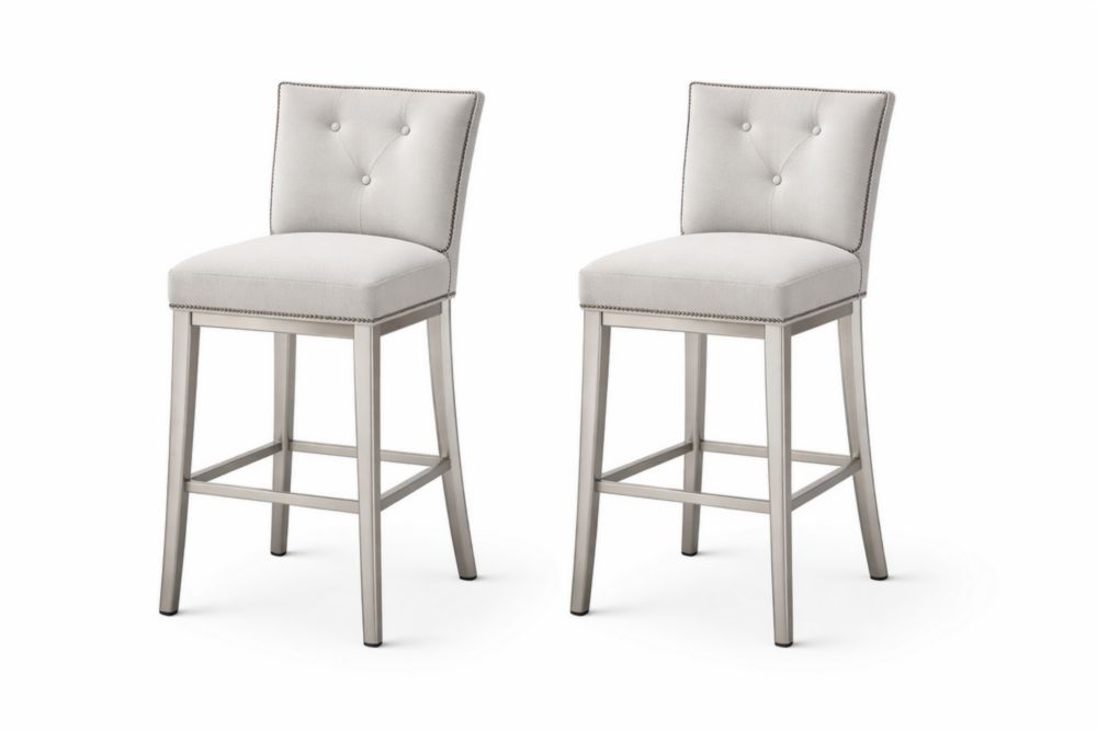 Set of 2 Upholstered Bar Stools with Backrest Light Gray-Domuliva