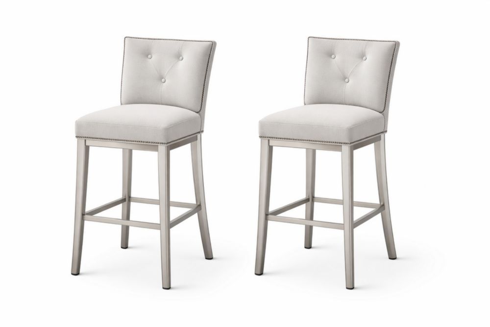 Set of 2 Upholstered Bar Stools with Backrest Light Gray-Domuliva