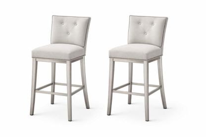 Set of 2 Upholstered Bar Stools with Backrest Light Gray-Domuliva