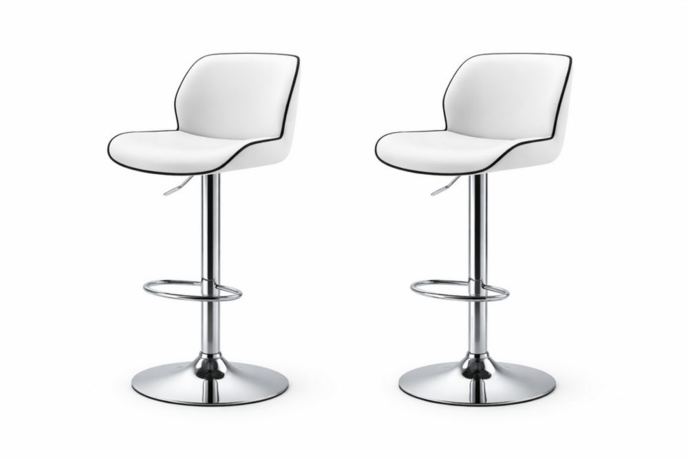 Set of 2 White Faux Leather Adjustable Bar Stools with Chrome Base-Domuliva