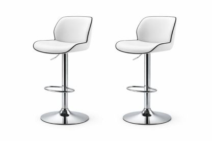 Set of 2 White Faux Leather Adjustable Bar Stools with Chrome Base-Domuliva