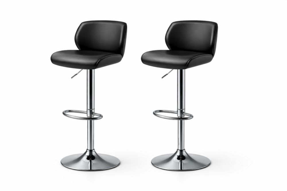 Adjustable Swivel Bar Stools Set with PU Leather Seat and Chrome Steel Base Black-Domuliva