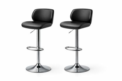 Adjustable Swivel Bar Stools Set with PU Leather Seat and Chrome Steel Base Black-Domuliva